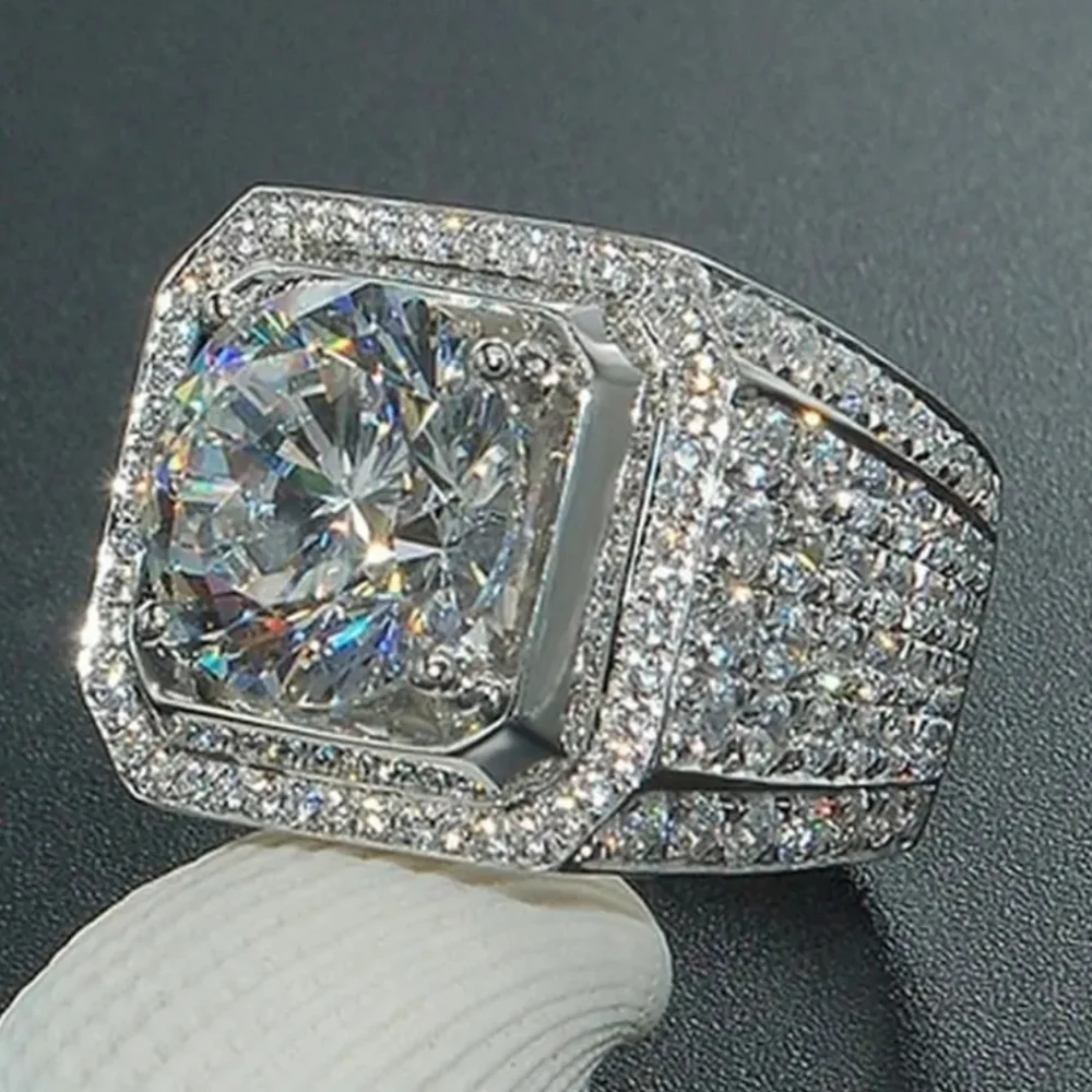 Classic Men's Silver Diamond Pavé Ring Sz 11